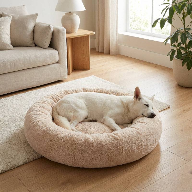 Lit pour animaux de compagnie rond et moelleux, 29.5, Crème