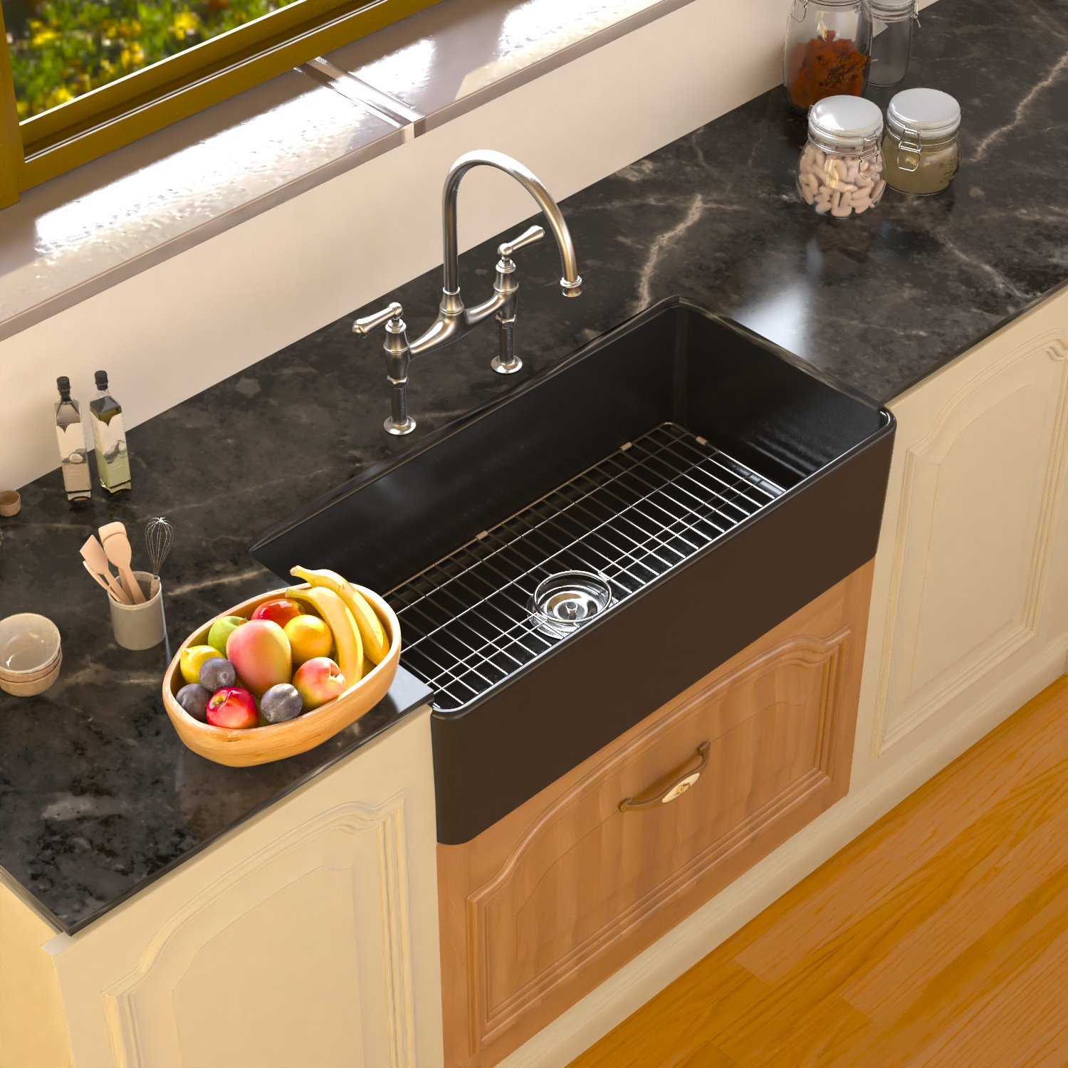 Grove 36" Fireclay Farmhouse Kitchen Sink, Black