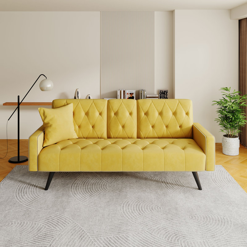 Jillane 72.4'' Square Arm Upholstered Sofa Bed, Yellow Velvet