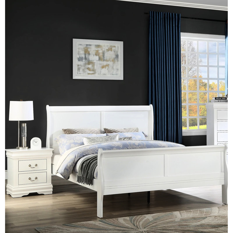 Grand lit en bois massif blanc brillant pour cadre de chambre à coucher