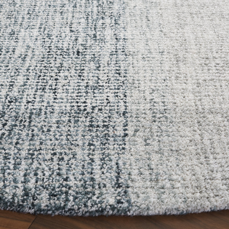Tapis gris et bleu en laine et en coton touffeté à la main, Rond 6 pi