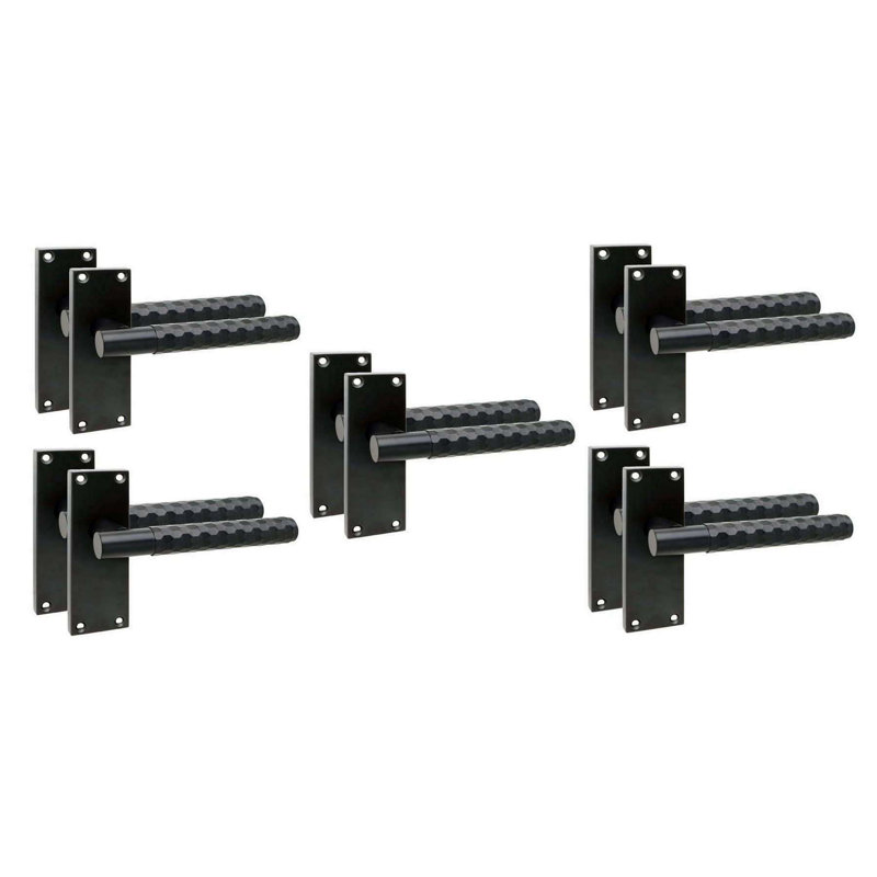 Golden Grace 5 Pairs Victorian Knurled Honeycomb Hex Cut T-Bar Interior Door Handle on Backplate Matt Black - 120mm x 40mm