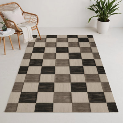 Tapis d'intérieur et d'extérieur à carreaux beige