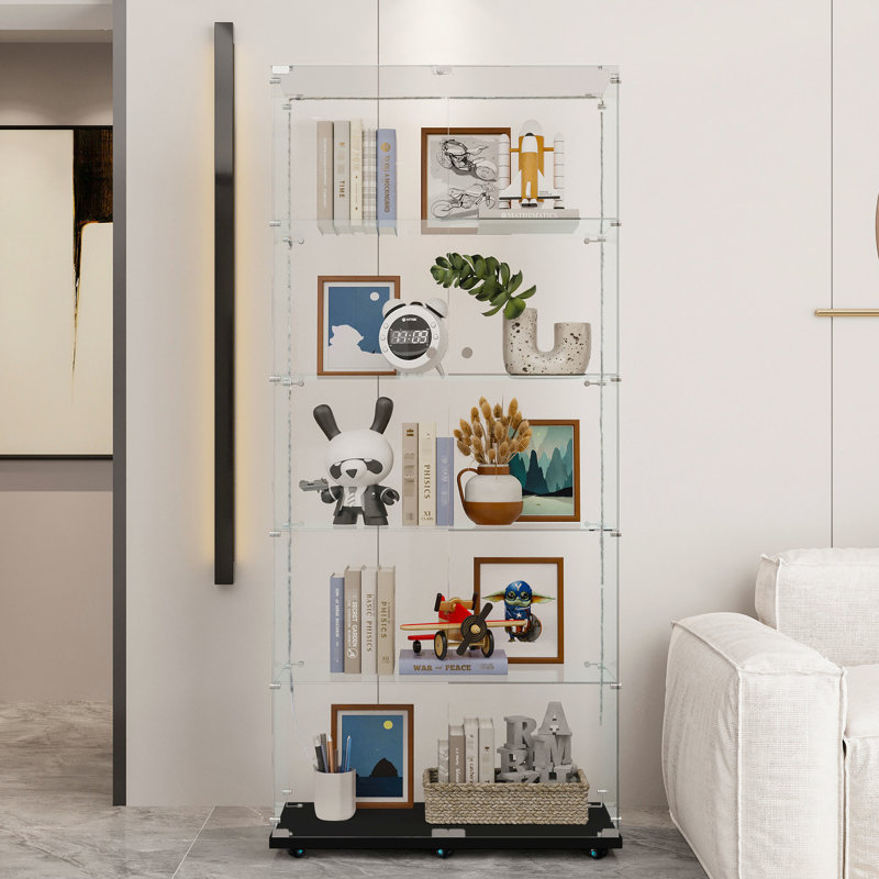 Armoire à vin en verre trempé avec - bandes DEL activées, serrure et lumière mystérieuse, 3 4 tablettes, idéal pour les zones résidentielles, conception de rangement à haute efficacité, hauteur de 76,27 po, finition noire
