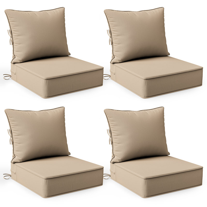 24"W X 24"D Outdoor Deep Seating Cushions 6.5” Indoor/Outdoor Seat And Back Cushion, Cushions Only, Sand, Set of 4