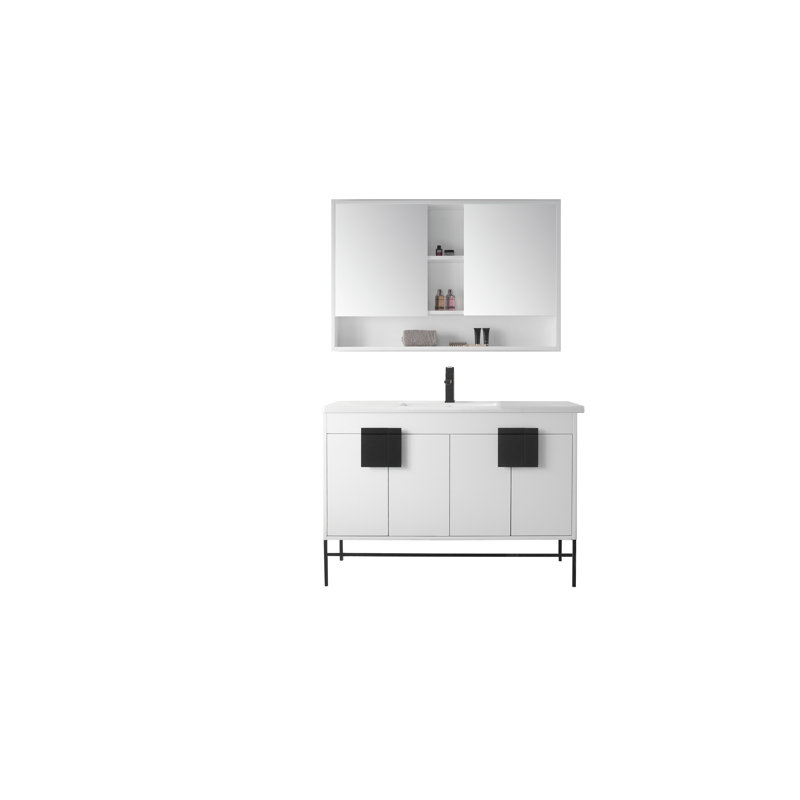 Maisie 48'' Single Bathroom Vanity with Ceramic Top, Black, Matte White Paint