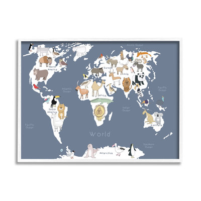" Adorable Animal World Map Kid's Lion Tiger Bear "