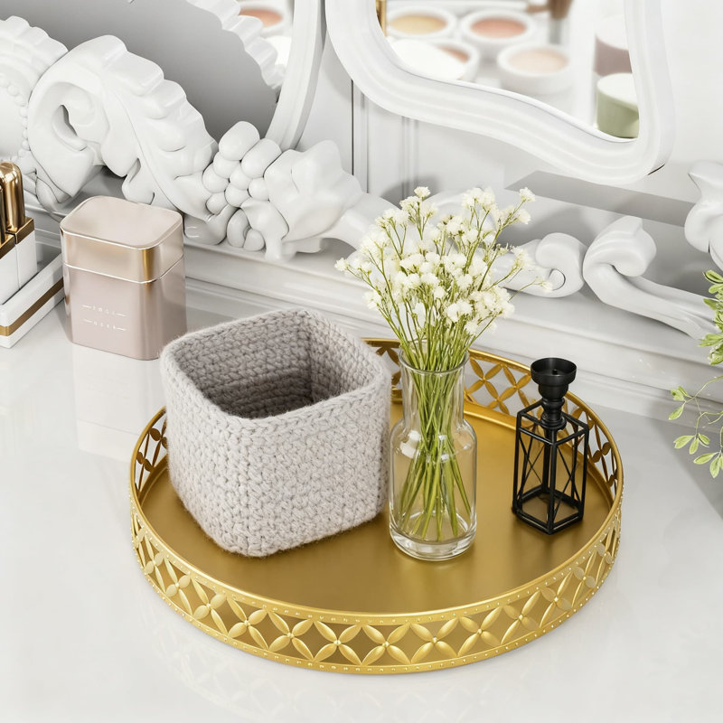 Decorative Vanity Tray Organizer For Bathroom Counter, Bedroom, And Living Room, Multi-Functional Storage For Perfume, Cosmetics, Jewelry, And Makeup With Anti-Slip Base