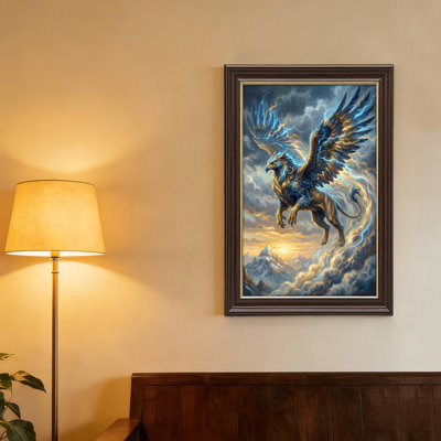 Art mural antique sur toile encadré doré pour le salon, la chambre à coucher, le bureau ou le vestibule - Décoration murale décorative avec bête mythique