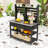 Mobile Outdoor Potting Bench with Stainless Steel Top, Storage Drawers and Slatted Shelves-1182381040
