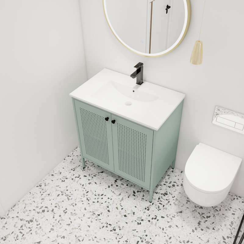 Dalio  30'' Single Freestanding Bathroom Vanity,Floor Standing Vanity with 2 Doors,White Ceramic Top, Green