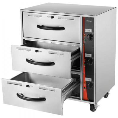 Chauffe-plat commercial électrique, chauffe-plats en acier inoxydable à trois tiroirs, armoire chauffante standard autoportante, large plage de température de 85 ° F à 185 ° F, pour restaurant, hôtel, buffet, boulangerie