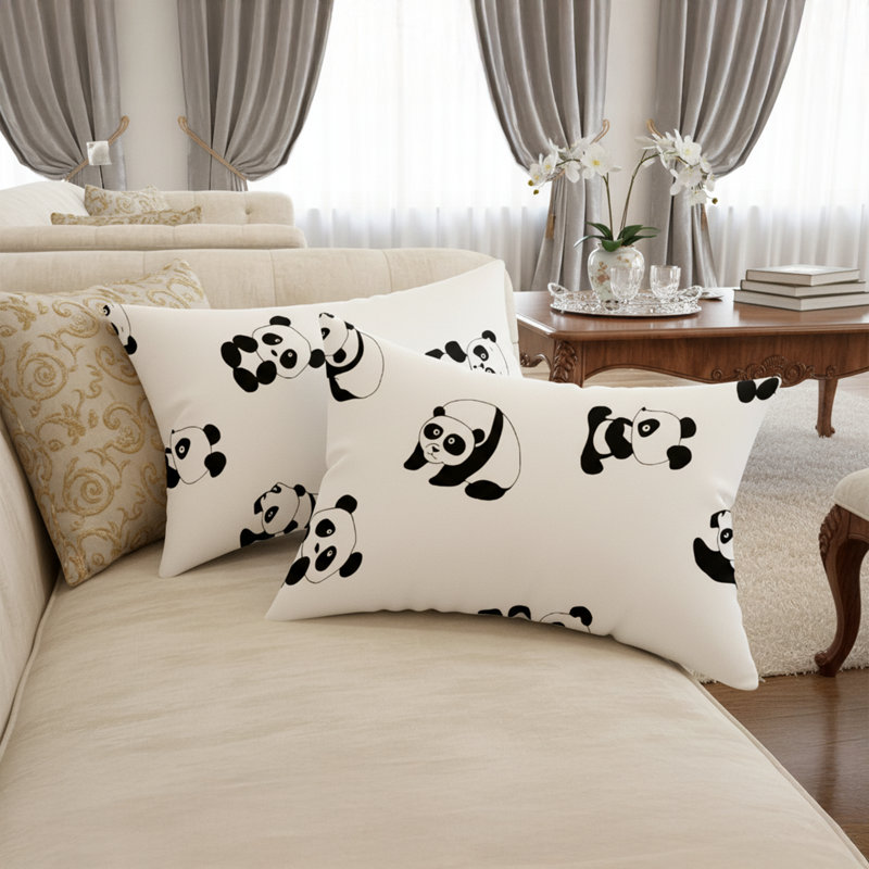 Washable Panda Print Cotton-Blend Pillowcase Set (2 Pieces)
