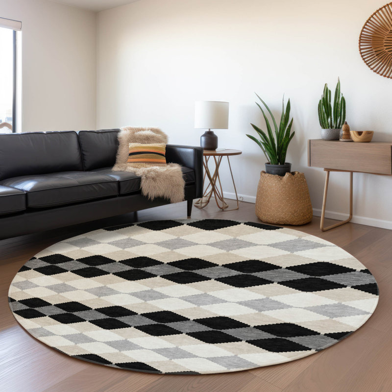 Premium Machine Washable Bunderberg AMF1007 Geometric Rug, Round 8'