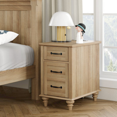Oak Kids Nightstand With Charging Station For Kids Bedroom