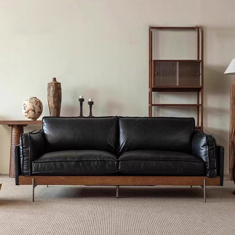 Canapé modulaire noir en cuir véritable