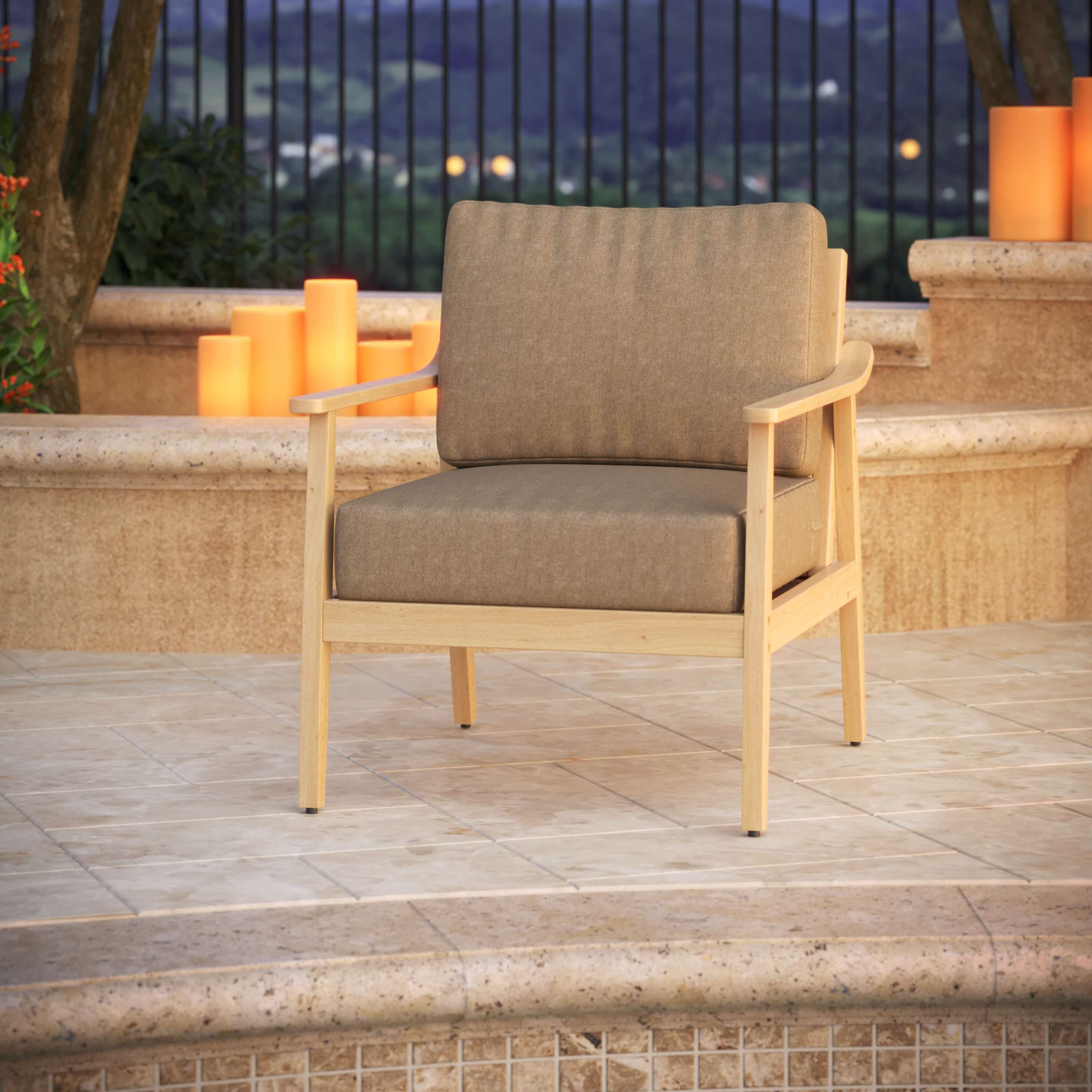 Amala Sunbrella® Seat and Back Cushion, Sunbrella® Spectrum Mushroom, 25" W x 25.5" D