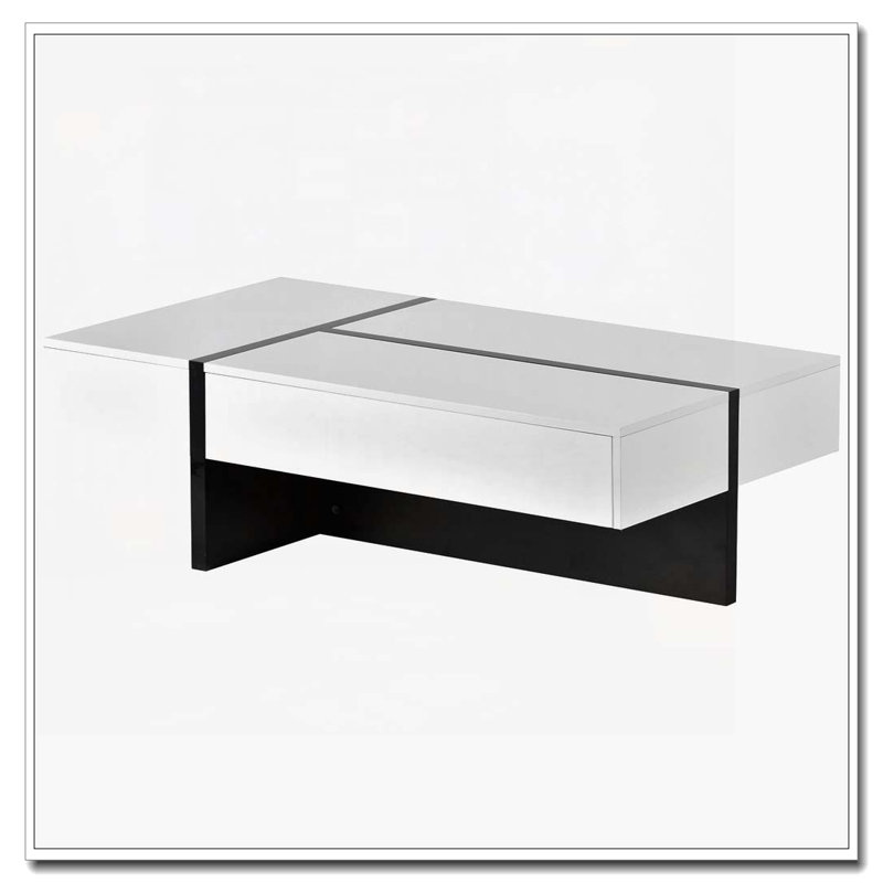 Table basse rectangulaire, Plateau blanc / base noire
