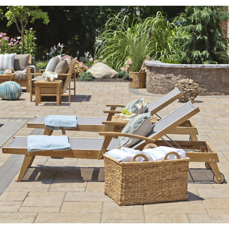 Barbados Outdoor Teak Wood Chaise Lounge, Gray