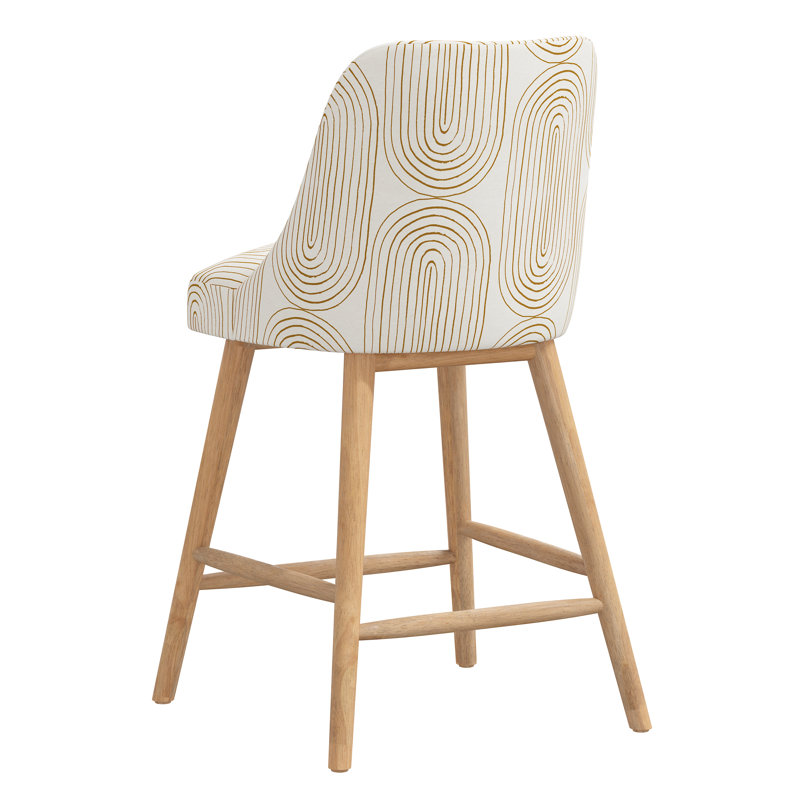 Gallie Upholstered Counter Stool, Counter Stool (27” Seat Height), Natural Wood, Oblong Mustard