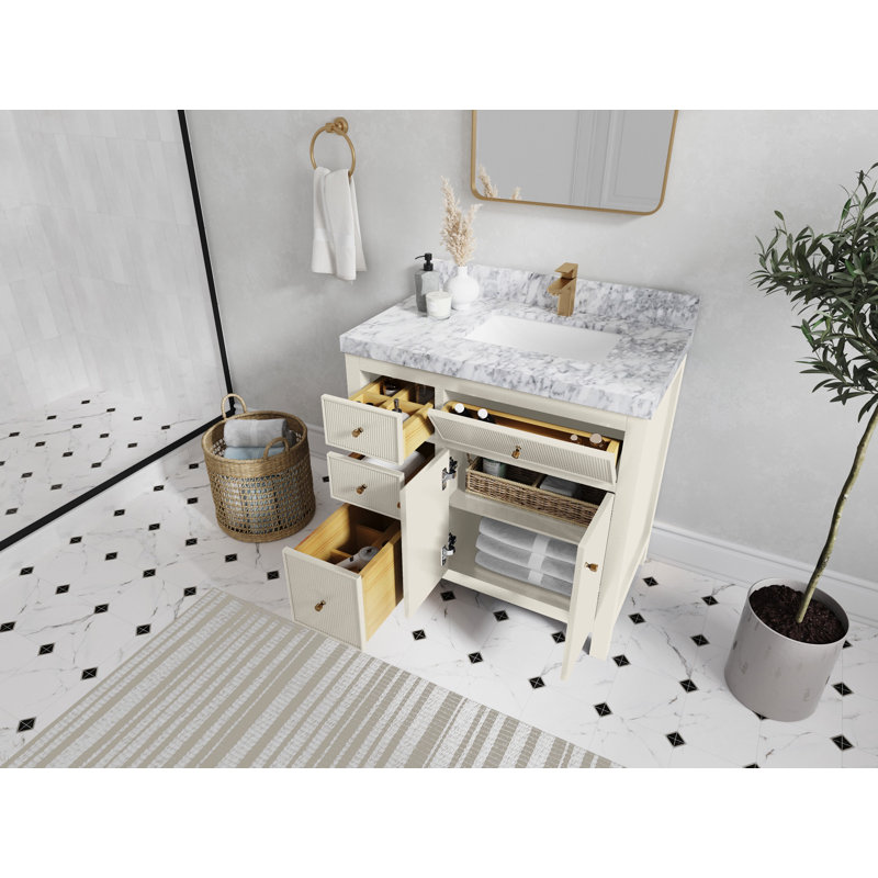 Alabaster Fluted 36" Bathroom Vanity with Quartz Top