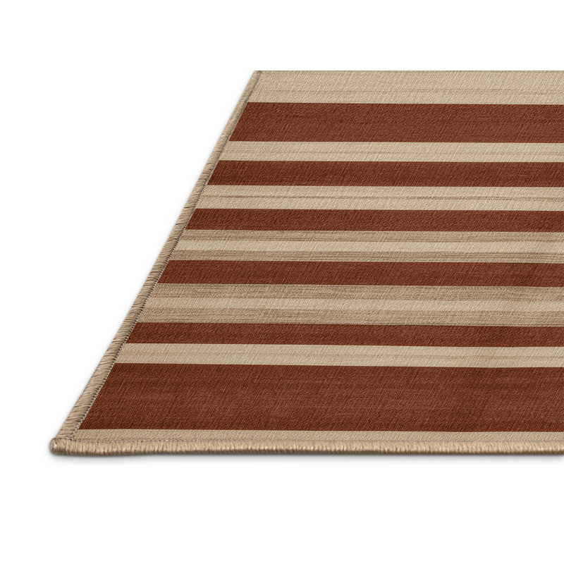 Washable Terracotta Beige Striped Area Rug, Rectangle 7' x 10'