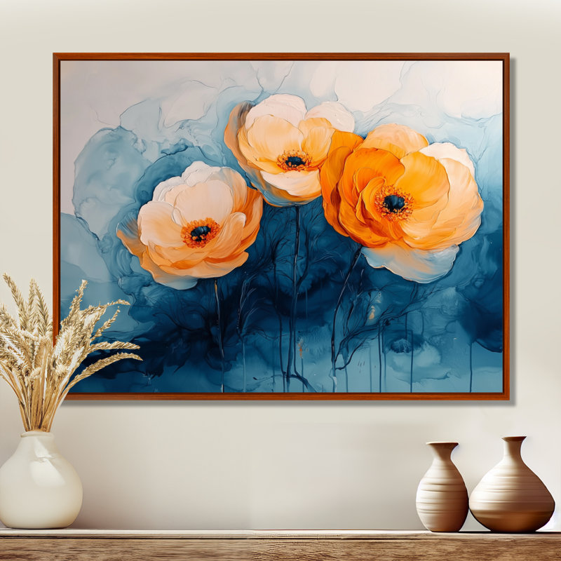 Aquarelle de fleurs de renoncule, rivière IV - art mural Renoncule, H 12 po x l 20 po, Floater Framed, Brun