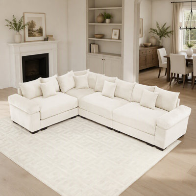 Canapé d'angle modulaire Cloud surdimensionné avec design convertible, assise profonde, accoudoirs extra-larges et 12 coussins en velours côtelé de qualité supérieure, confort ergonomique pour les salons