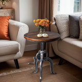 Cecy Pine Round Solid Wood Top Metal Base Dining Table