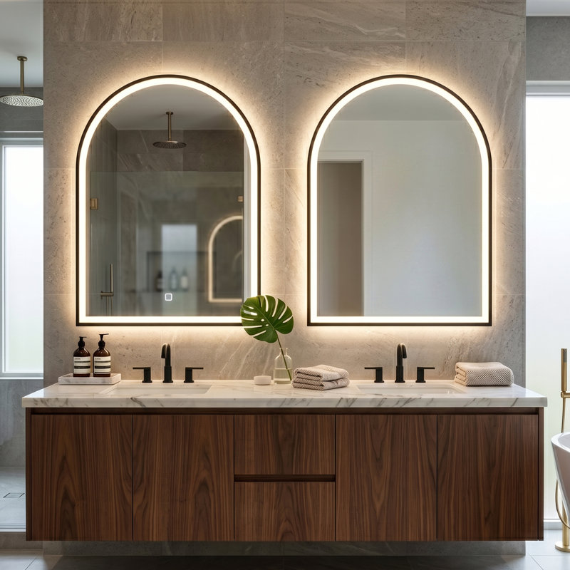 Murvin Metal  Arched LED Bathroom/Vanity Mirror, Black, 2