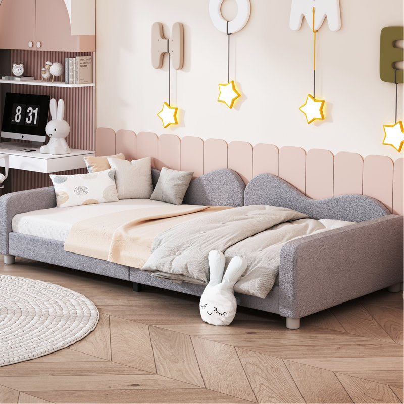 Lit de jour simple rembourré gris avec tissu et joli nuage - sans sommier, Gris