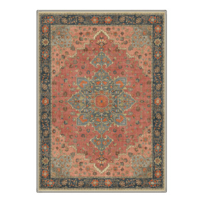 Tapis orange / bleu lavable à la machine avec envers antidérapant Aurelian