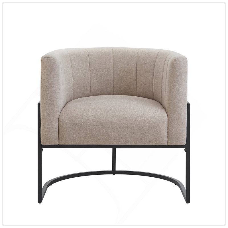 Charmant fauteuil d'appoint Mid-Century en lin avec support en métal robuste