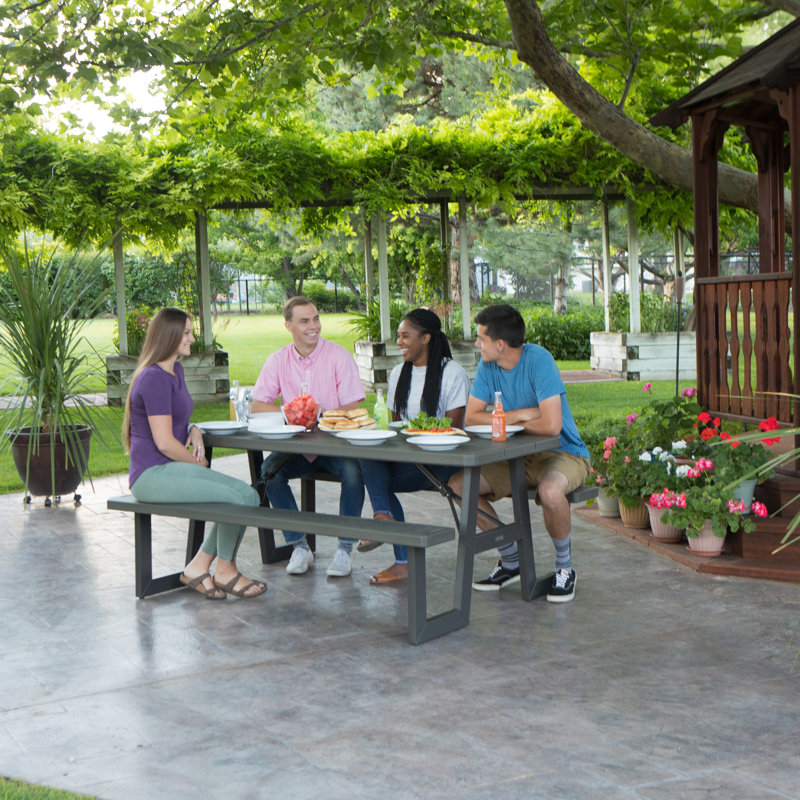 Bronze Hammertone Steel Frame Rectangular Folding Picnic Table with Resin Top