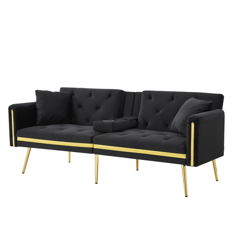 2 Seater Velvet Sofa Bed, Black