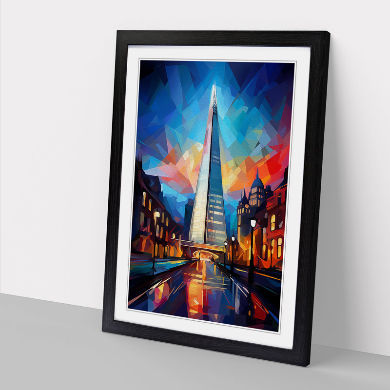 The Shard Cubism - Framed Print, 34cm H x 25cm W x 2cm D, Black 