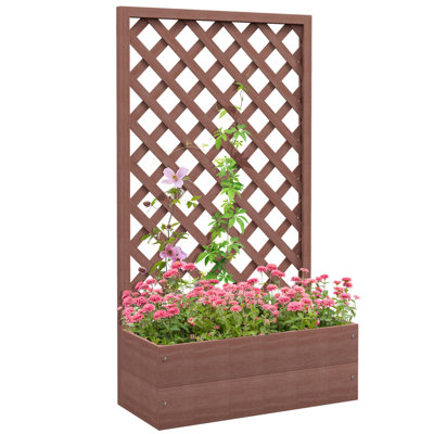 Outsunny Raised Garden Bed With Trellis Lattice, Wood Planter Box With Self Draining Gap, Freestanding Trellis Planter For Climbing Plants, Vines, Flowers, 29.5" X 13.25" X 53.25"