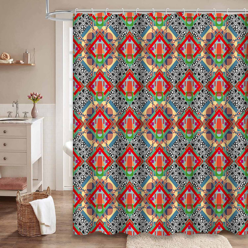 Rideau de douche à motif géométrique avec 12 crochets, L 72 po x l 72 po