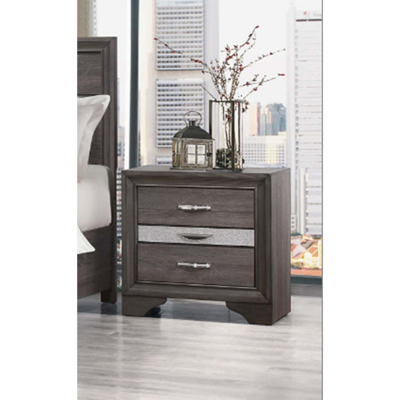 RYDER SPARKLE GREY NIGHTSTAND, A Stylish And Functional Bedroom Companion.