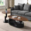 Tables basses gigognes 2 pièces noires et brunes pour le salon, ovales 47,24 po rondes 19,69 po, stable de luxe avec espace de rangement principal, construction, patins