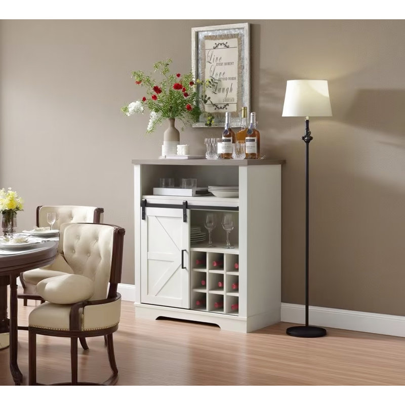 Armoire de rangement rustique avec porte de grange coulissante et tablette à vin, solide et imperméable pour atelier de physique