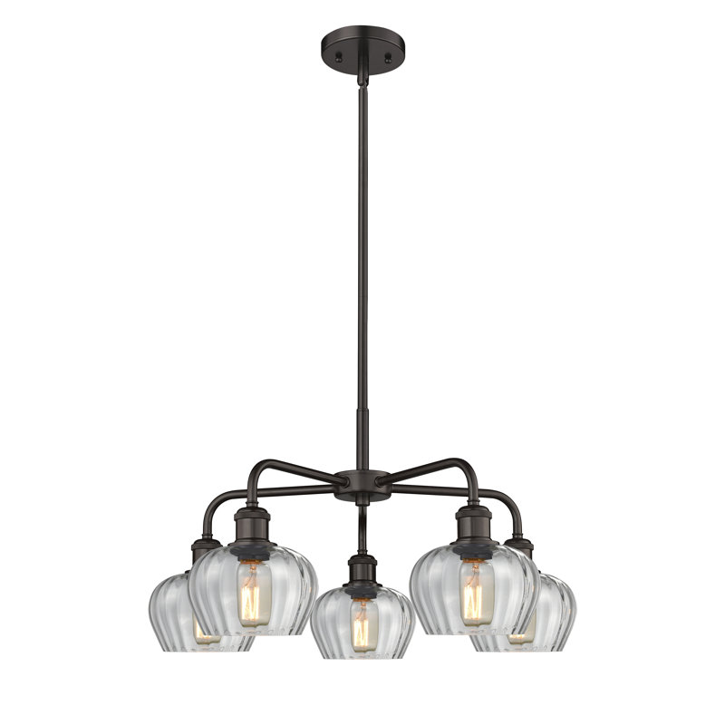 Lustre bol 5 lumières Calnie, Transparent, Bronze huilé