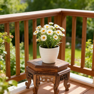 Support pour plante d'intérieur hexagonal, support pour plante moderne en bois de style Mid-Century, table ronde robuste pour plantes grasses et petits pots, support de pot de tabouret en bois rustique