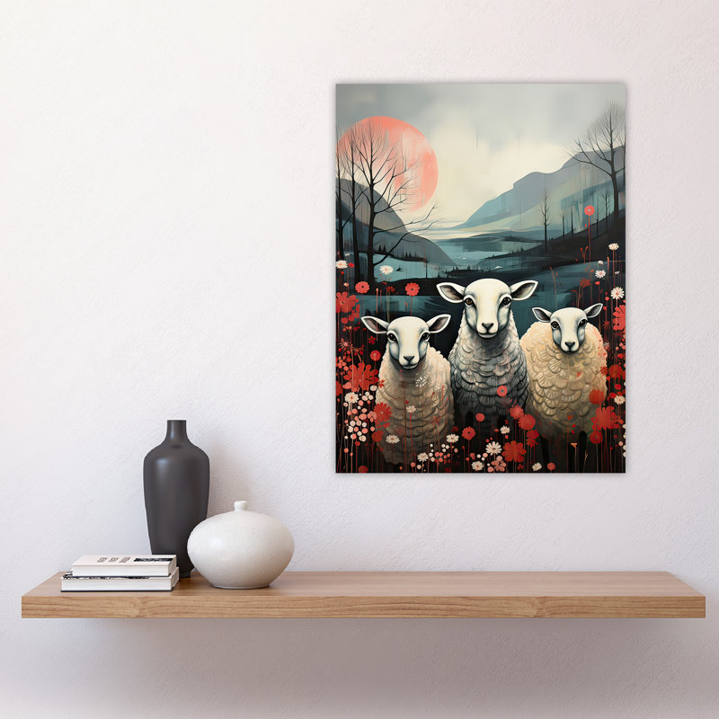 Wall Art Print Three Sheep Floral Scottish Landscape Poster Picture