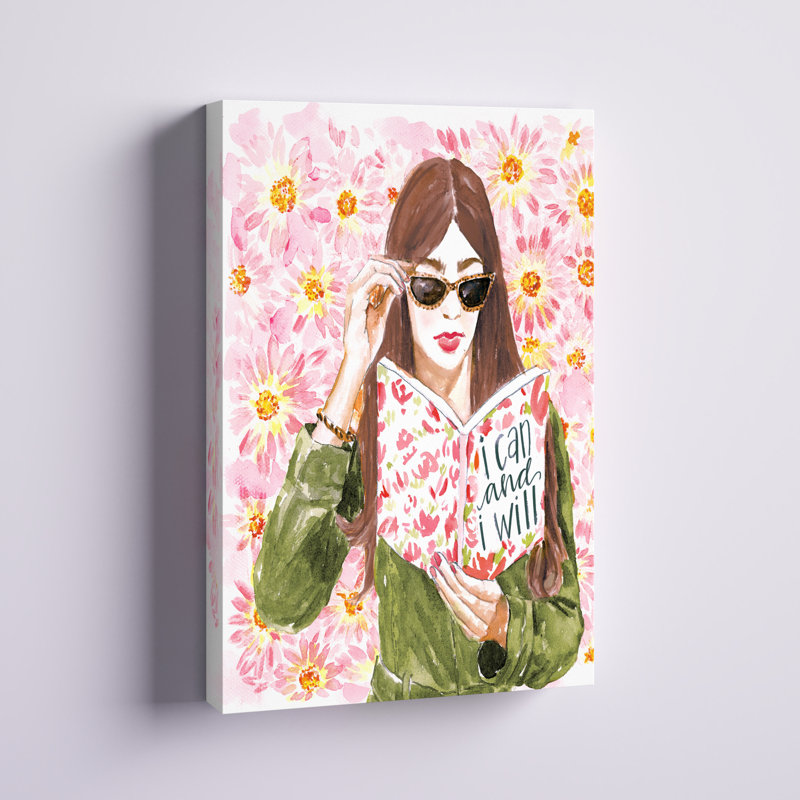 Watercolor Girl Reading Journal - peinture sur toile tendue, H 12 po x l 8 po