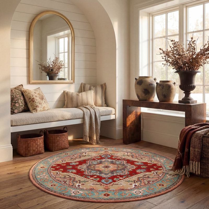 Omere Hand Tufted Wool Pile Oriental Rug, Round 6'