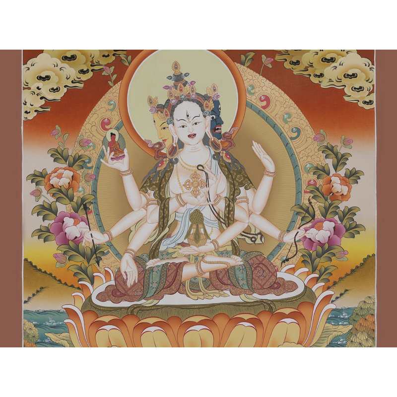 Namgyalma (Ushnisha Vijaya), art mural bouddhiste tibétain peint à la main, multicolore, vertical, méditation