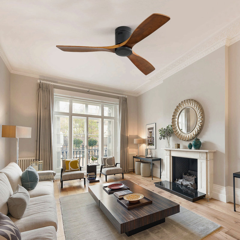 Ventilateur de plafond d'intérieur en bois 52 pouces avec 3 pales en bois massif, télécommande, moteur à courant continu réversible sans lumière