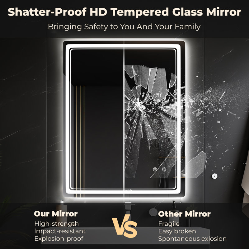 LED Mirror for Bathroom – Vanity Mirror with Lights, Dimmable Touch Sensor, and Anti-Fog Function, 36" x 27"
