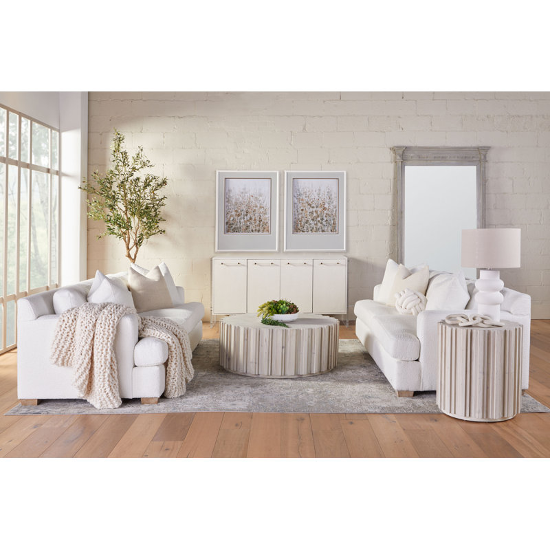 Dean 92'' White Boucle Upholstered Sofa with Oak Frame